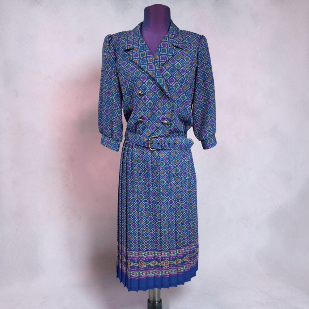 Breli Originals 80s Geometric Medallion Pleated Midi Dress Union Made Size 10